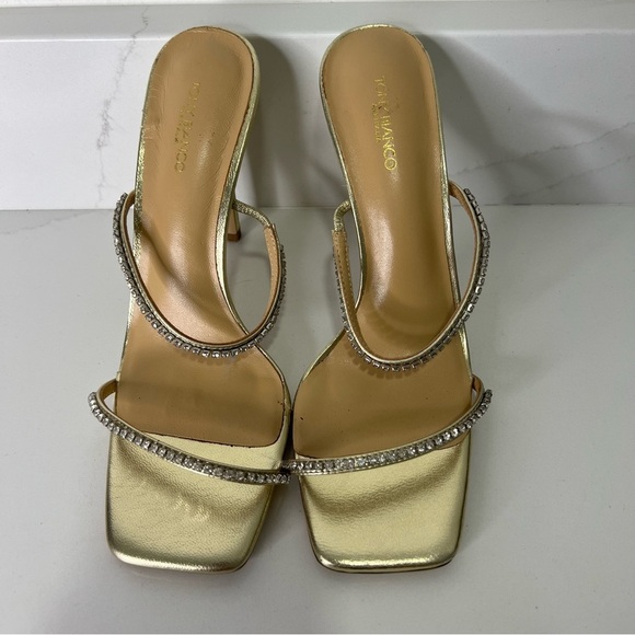 Tony Bianco Metallic Sandal Nappa Leather Gold Rhinestone Square Toe Sz 7.5 - Picture 3 of 15